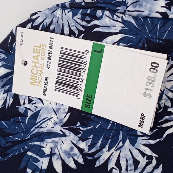 MICHAEL Michael Kors Blouson High Neck Tankini Swim Top Blue‎ Palm Mix L - Picture 12 of 12